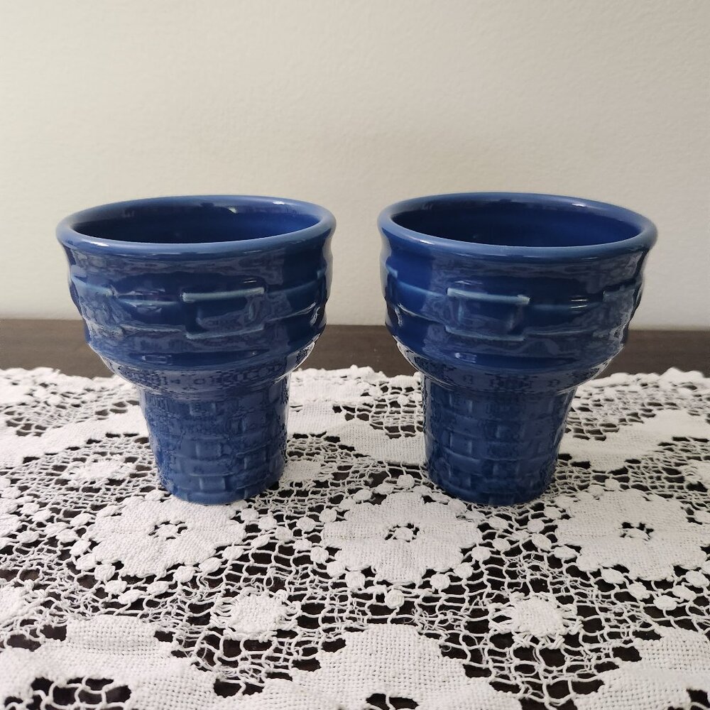 Ice Cream Cups, Longaberger Pottery, Cornflower Blue, set of 2